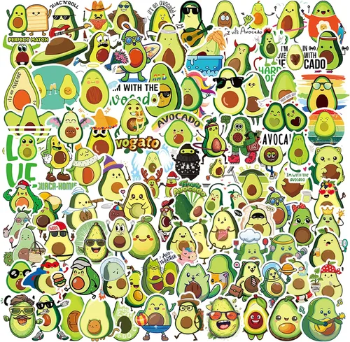 Vista 8 de 100 calcomanías de aguacate, calcomanías de aguacates de dibujos animados no repetitivos, calcomanías de aguacates de frutas de vinilo impermeable