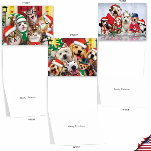 Vista 4 de The Best Card Company Paquete variado de 10 tarjetas navideñas de animales con sobres, humor silvestre festivo para hombres y mujeres