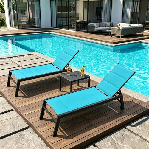 Vista 16 de PURPLE LEAF Juego de 2 tumbonas de aluminio para patio al aire libre con ruedas y mesa auxiliar, tumbona de piscina para jardín al aire libre, junto