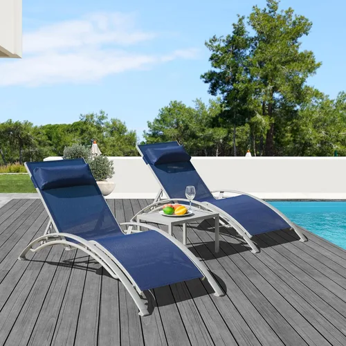 Vista 9 de domi outdoor living Domi - Juego de 2 sillas de salón de aluminio para exteriores con 5 posiciones ajustables, tumbona al aire libre para piscina