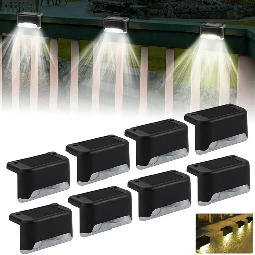 Vista 7 de EROCK Paquete de 8 luces solares para terraza, luces LED solares impermeables para escalones, exteriores, para escaleras, cubiertas, patios