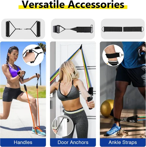 Vista 3 de Resistance Bands Set (12pcs), Workout Bands with Handles, Door Anchor, Ankle Straps and Carry Bag, Exercise Bands for Shape Body and Home Workouts