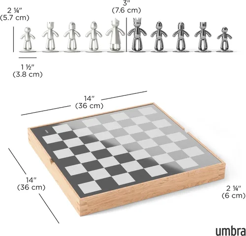 Vista 3 de Umbra Buddy - Juego de ajedrez para niños y adultos, moderno juego de tablero de ajedrez original, hecho de metal con acabado de níquel y titanio