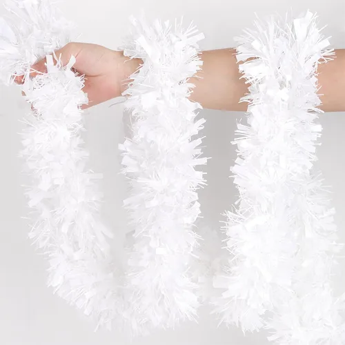 Vista 7 de KIMOBER Guirnalda de oropel de Navidad de 9.99 m, guirnalda metálica blanca para árbol de Navidad, decoraciones para bodas y fiestas