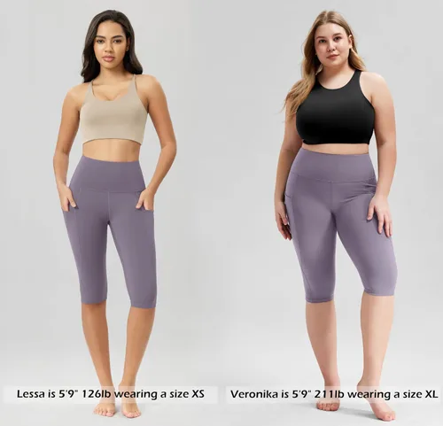 Vista 2 de ODODOS - Leggings tipo capri de mujer, no se traslucen y modelan el abdomen, con cintura alta y bolsillos para hacer yoga, atletismo, ejercicio