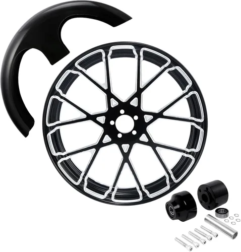 Vista 97 de TCMT Llanta de rueda delantera de 21", buje de rueda de brida de doble disco con guardabarros delantero negro sin pintar, compatible con modelos