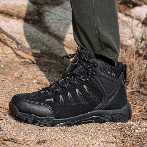 Vista 9 de SHULOOK Botas de senderismo impermeables para hombre, antideslizantes, ligeras, de tobillo, de media altura, transpirables, para excursionismo