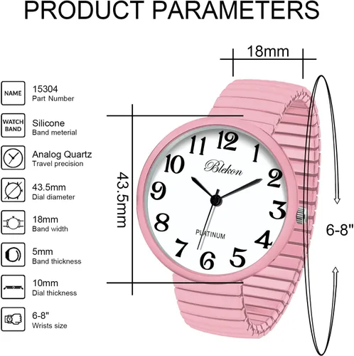 Vista 2 de Blekon Colecciones Nuevo reloj de moda PC21J con banda elástica de cara súper grande movimiento japonés PC21J
