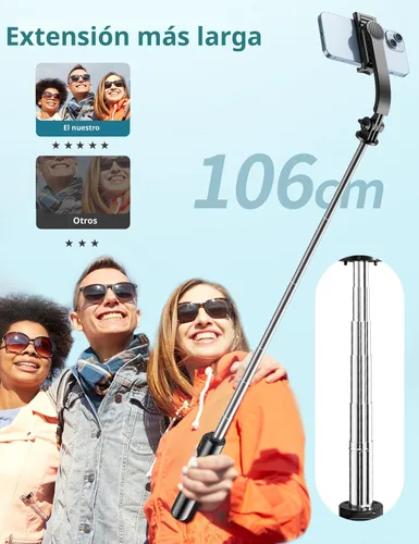 Vista 6 de Palo Selfie, Trípode para Teléfono Extensible de 41 Pulgadas con Soporte para Teléfono y Control Remoto Desmontable, Trípode para Selfie de 360°