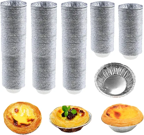 Vista 8 de 100 mini sartenes de papel de aluminio, ideales para hornear tartas, quiche, pudín, etc.