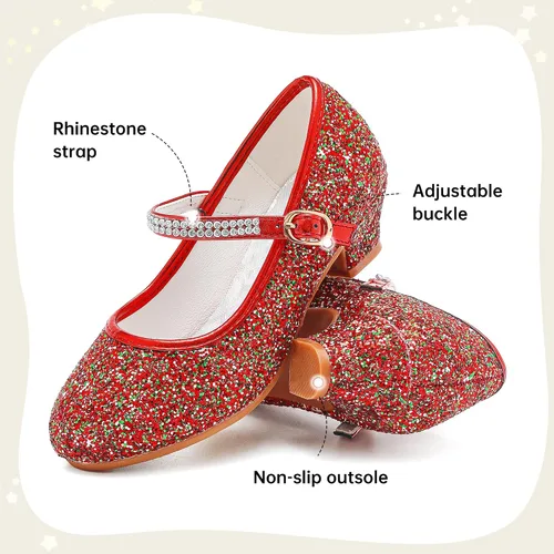 Vista 6 de Motasha Zapatos de vestir para niñas pequeñas, zapatos de princesa con flores, tacones bajos, fiesta, boda, para niños pequeños y grandes