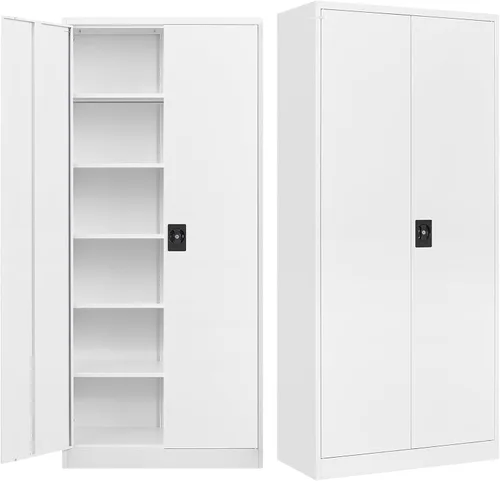 Vista 15 de MIIIKO Gabinete de Metal para Almacenamiento, Gabinete de Almacenamiento de Acero Alto con Puerta con Cerradura y 5 Estantes, Organizador de Negro