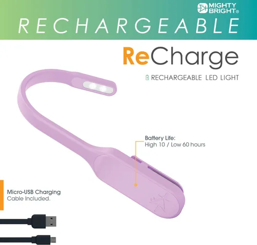 Vista 3 de Mighty Bright La Original Recarga con Clip - Luz de Libro Recargable USB - Lámpara de Lectura LED Cálida - Flexible, Regulable, Dura Hasta 60 Horas