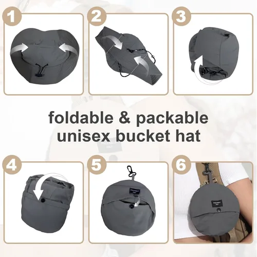 Vista 4 de Sombrero de balde impermeable plegable para mujer, sombrero de sol con protección UV para hombres, Gris profundo, Talla única