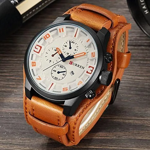 Vista 2 de CURREN Reloj de pulsera deportivo impermeable con correa de cuero para hombre 8225, Classic