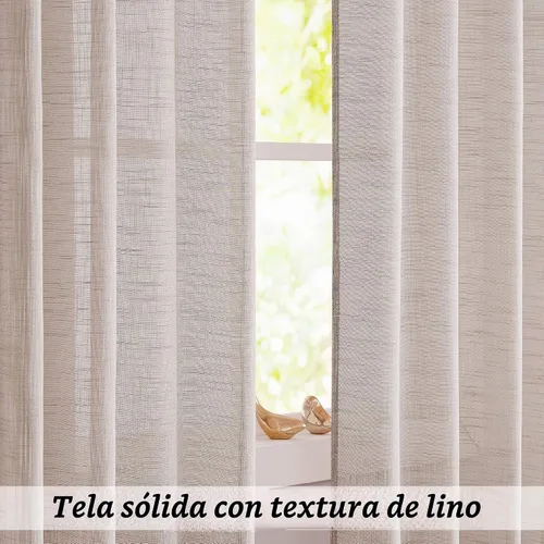 Vista 2 de Central Park Cortina decorativa de lino con textura para sala de estar y dormitorio, cortinas con ojales y ojales para decoración de ventana, 50 x
