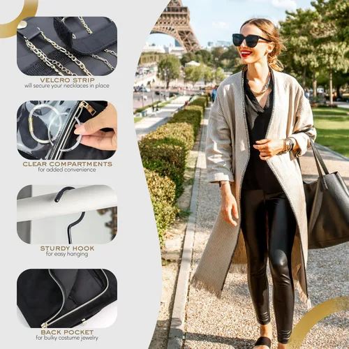 Vista 4 de CAVI - Organizador de viaje de joyería, estuche portátil para joyas, organizador de joyas de viaje, bolsa de joyería de viaje, estuche de joyería