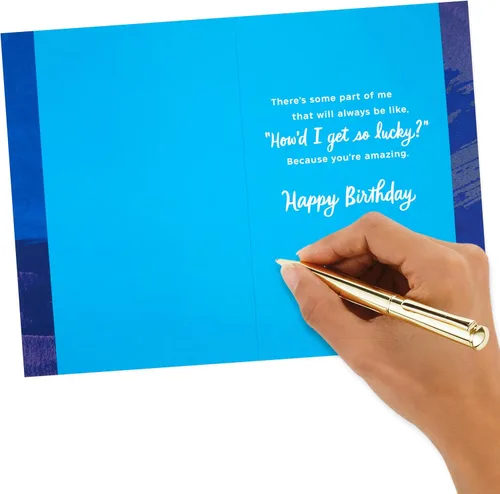 Vista 5 de Tarjeta de cumpleaños de Hallmark para marido, esposa, novio, novia (tan afortunado)