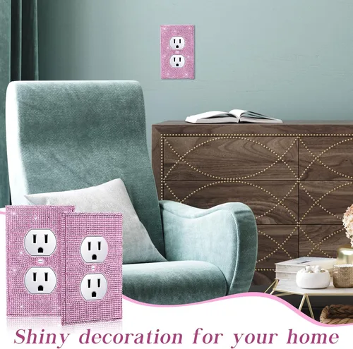 Vista 4 de Kathfly 10 fundas de enchufe de diamantes de imitación rosas, placas de pared decorativas brillantes para enchufes eléctricos, cubiertas de enchufe