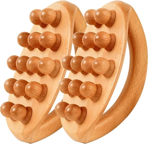 Vista 8 de Wood Massage Tools with Handle, 2PCS 14 Beads Wooden Massage Roller, Lymphatic Drainage Massager for Body Shaping