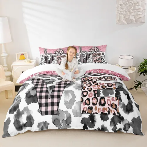 Vista 20 de Juego de funda de edredón para niños, tamaño individual, diseño de cebra y leopardo con purpurina, decoración de habitación para niñas y mujeres