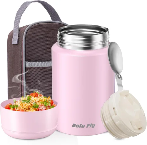 Vista 10 de Contenedor de alimentos aislado de 18 onzas con cuchara y bolsa aislada, termo de sopa para alimentos calientes, retención de calor de 10 horas