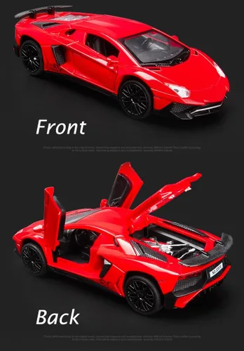 Vista 7 de iLooboo Vehículos de juguete modelo Red Aventador Pull Back Diecast con luz y sonido