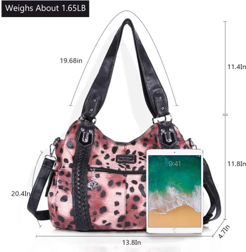 Vista 89 de Angel Barcelo - Bolsa de hombro amplia para mujer, diseño Hobo, cuero lavado