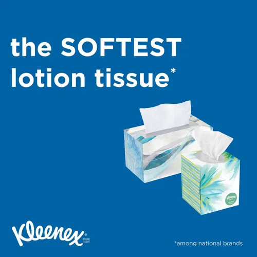 Vista 2 de Kleenex Loción calmante para pañuelos faciales con aloe y vitamina E, caja de cubos, 1,170 pañuelos por caja de cubos, 1 paquete