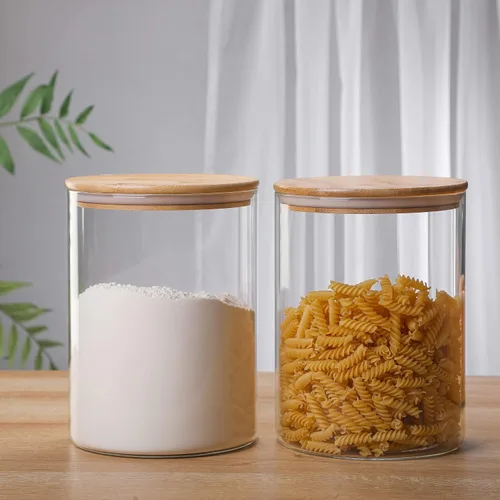 Vista 5 de 2 juegos de 101.4 fl oz/100 onzas líquidas de vidrio transparente con tapa hermética de bambú, tarro extra grande para harina, azúcar, café, té