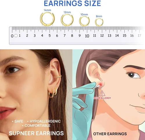 Vista 2 de Silver Gold Hoop Earrings for Women Trendy Hypoallergenic Earrings Huggie Cartilage Hoop Earrings Piercing Jewelry for Women