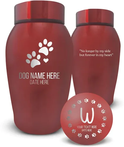 Vista 17 de Urna de perro personalizada: nombre y fecha de perro grabados, urnas de cremación de acero inoxidable para cenizas de perro con cierre hermético