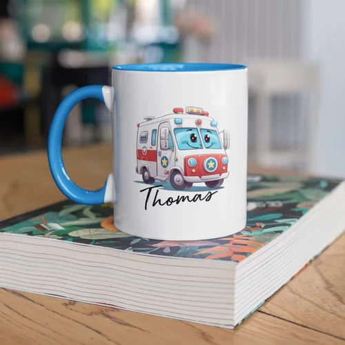 Vista 2 de Taza de café de ambulancia personalizada, taza de té blanca ambulancia de 11 onzas y 15 onzas, taza de café de cerámica personalizada con nombre