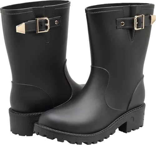 Vista 7 de Botas Chelsea de lluvia cortas para mujer, impermeables, antideslizantes en el tobillo Beige-e