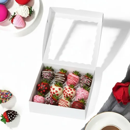 Vista 2 de RomanticBaking 24 piezas cajas blancas para pasteles de 10 x 10 x 2.5 pulgadas con ventana - Perfectas para galletas, fresas cubiertas de chocolate