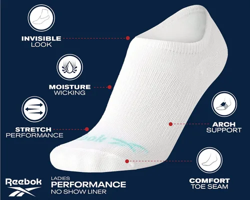 Vista 6 de Reebok Calcetines para mujer - Forros ligeros que no se muestran paquete de 6