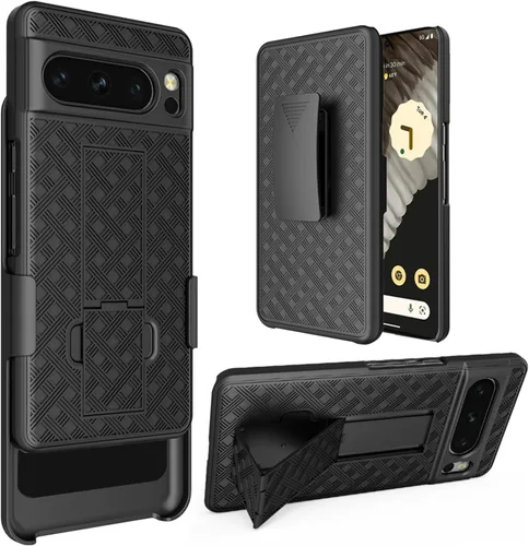 Vista 3 de Funda para Google Pixel 8 Pro con protector de pantalla, funda giratoria con clip para cinturón con soporte, cubierta protectora resistente a prueba