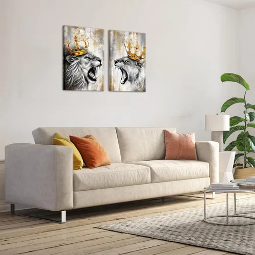 Vista 4 de Zlove Arte de pared de león y leona, pintura de rey y reina, impresiones de animales de vida silvestre para decoración moderna del hogar, 16 x 24