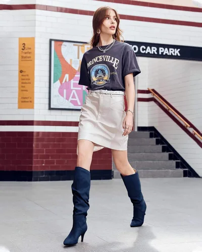 Vista 3 de Coutgo Botas altas hasta la rodilla para mujer, con tacón ancho de pantorrilla, puntera puntiaguda, botas largas para invierno