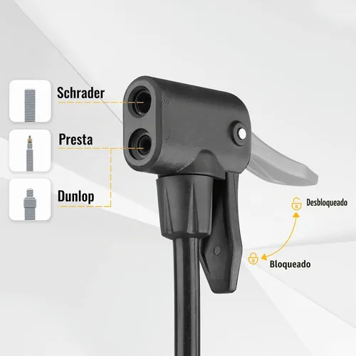 Vista 3 de MOHEGIA Bomba de piso de bicicleta con manómetro: bomba de bicicleta de aire con alta presión 160 PSI, se adapta a la válvula Schrader y Presta