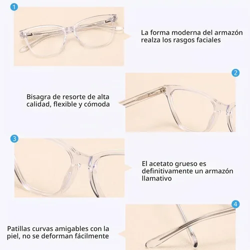 Vista 5 de Firmoo, gafas con bloqueo de luz azul para lectura de computadora, para mujeres, marco de acetato de ojo de gato, con bisagra de resorte Claro