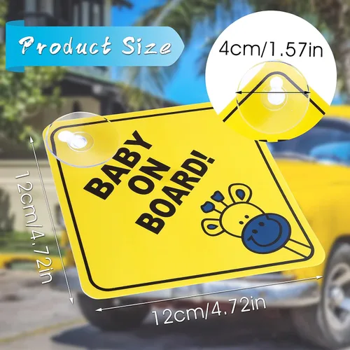 Vista 8 de TIESOME 2 calcomanías de advertencia para automóvil de bebé a bordo, con ventosas, calcomanías reutilizables para niños pequeños a bordo