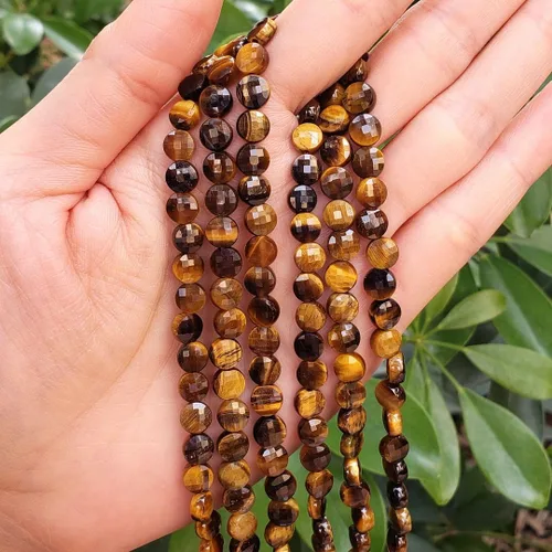 Vista 4 de Adabele GZ13-10 - 3 hebras de piedras preciosas de ojo de tigre amarillo natural de 0.236 pulgadas (0.236 in) facetadas, cuentas sueltas y redondas