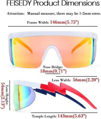 Vista 6 de FEISEDY Gafas de sol deportivas de los años 80 con escudo de espejo de gran tamaño gafas de esquí con parte superior plana visera futurista
