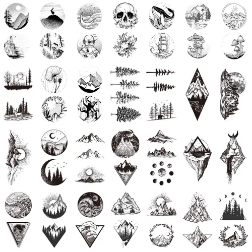 Vista 5 de GLARYYEARS Más de 150 tatuajes temporales negros pequeños, tatuajes de manos y rostros, para hombres y mujeres, diseño de serpiente, diseño