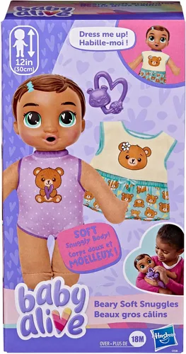 Vista 2 de Baby Alive Beary Soft Snuggles Baby Doll, pelo castaño (exclusivo de Amazon)