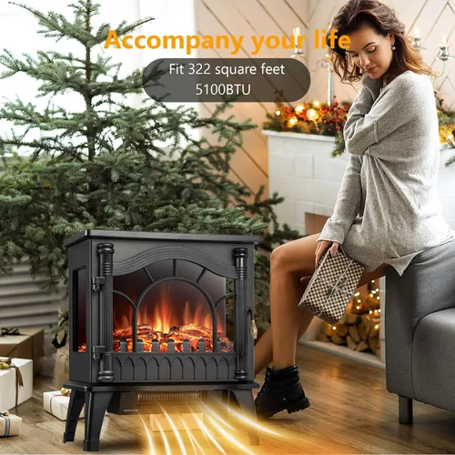 Vista 5 de Xbeauty Chimenea Eléctrica Independiente de Interior de 23'', Estufa Calentador de Chimenea con Efecto de Llama 3D Realista Ajustable, Protección