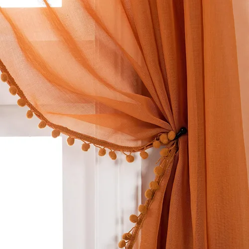 Vista 32 de MISS SELECTEX Cortinas semitransparentes con aspecto de lino y borlas de pompones - Cortinas de gasa semitransparentes con bolsillo para varilla