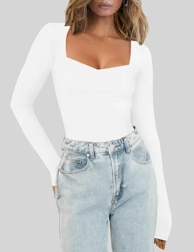 Vista 3 de Chunpin Body sexy de manga larga con cuello cuadrado para mujer, con doble forro, tanga