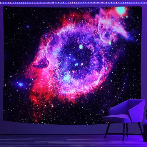 Vista 16 de PSYHILAR Blacklight Tapestry - Póster para colgar en la pared, diseño de galaxia, nebulosa, estrellas, galaxia, nebulosa, universo neón, reactivo a